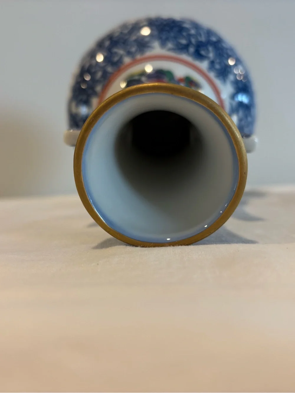 Vintage Otagiri OMC Vase Side Handles Yellow Bird Blue Design 9”